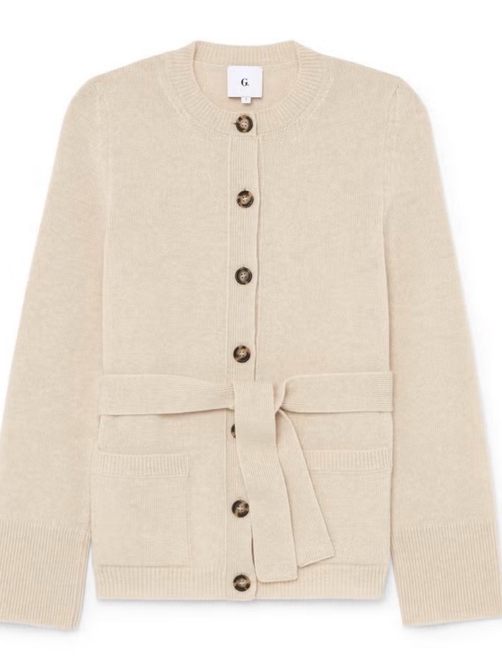 Goop Slim Belted Virgin Wool Cardigan Oat